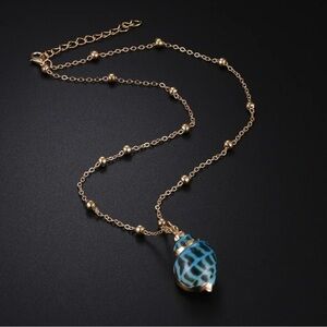 ⭐️NEW⭐️ 18K Gold Plated Blue Ombré Natural Tulip Seashell Bohemian Boho Necklace
